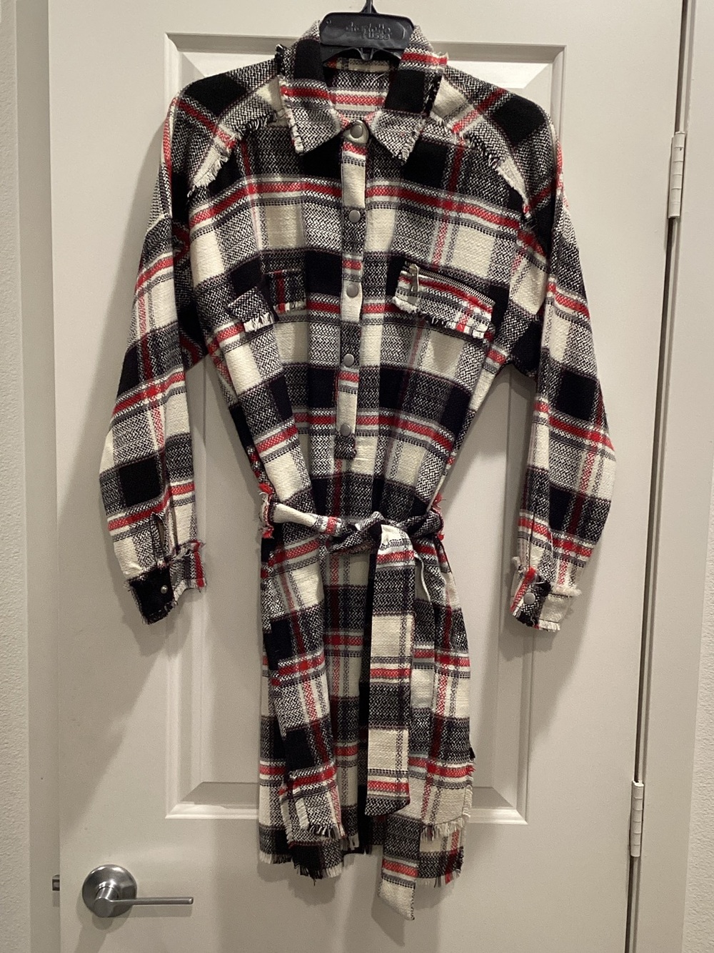 Zara Black, White & Red Plaid Shirt Dress with Belt